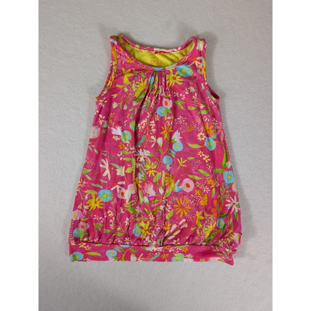 Oilily Girls Pink Floral Sleeveless Bubble Hem Tunic Dress Size 92 2T Greece